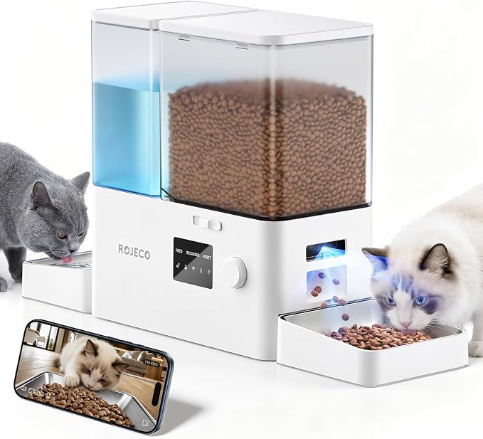 2-in-1 WiFi Automatic Cat Feeder and Water Dispenser with Camera | 1080 HD Camera/Night Vision/2.4G,5G WiFi APP/Customizable Feeding/8.5L Large Capacity/Stainless Steel Bowl/Detachable Clean