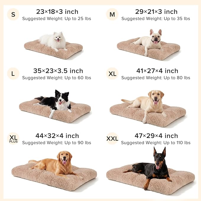 JOEJOY Large Dog Bed Crate Pad, Deluxe Plush Washable Dog Beds Fulffy Soft Kennel Pad Anti-Slip Pet Sleeping Mat for Large Medium Small Dogs, 35" x 23", Beige