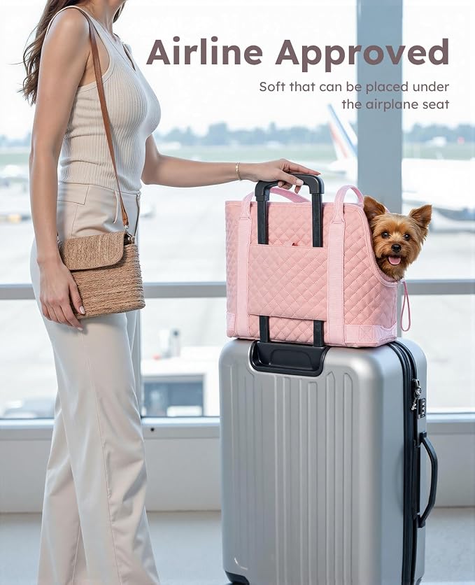 Pecute Dog Purse Carrier, Dog Carrier with Pockets for Small Dogs,Pink | Breathable,Foldable,Large Pocket,Built-in safety Rope,Machine washable,Under 9 Lbs