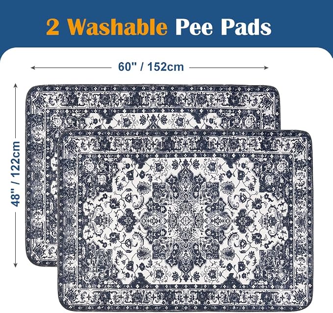 Washable Pee Pads for Dogs, 2 Pack Reusable Puppy Training Pads 60"x48" Super Absorbent Waterproof Dog Training Pads, Non-Slip Potty Pads, Whelping Pads Litter Mat Navy Blue