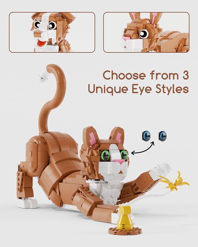 3-in-1 Orange Cat Building Set, Build a Cat, Dog or Rabbit | Build & Rebuild 3 Cute Animal Designs from One Set, Building Toy for Cat Lovers and Animal Fans, Birthday Gift Ages 8+