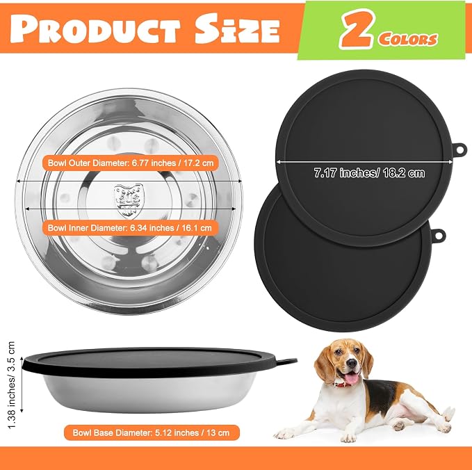 Patelai Stainless Steel Dog Bowls with Silicone Lids for 1.9 Cups Portable Food and Water Dishes for Pets Sealable Containers for 6.3" for Cats & Small Dogs(4 Pcs,Black)