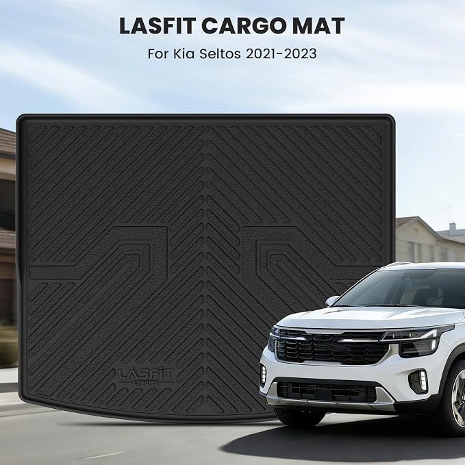 LASFIT Cargo Mat for Kia Seltos 2021-2026 (Only Fit with Cargo Floor in the Lower Position), All Weather TPE Custom Fit Car Trunk Mat Cargo Liners Accessories, Black