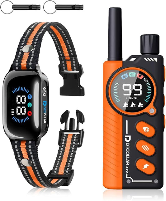 2-in-1 Bark & Shock Collar - Color Screen Dog Training Collar with Beep/Vibration/Shock/Anti Bark 4 Modes, 3300FT E Collar with Remote for Small to Large Dogs (8-120lbs), IP67 Waterproof Rechargeable