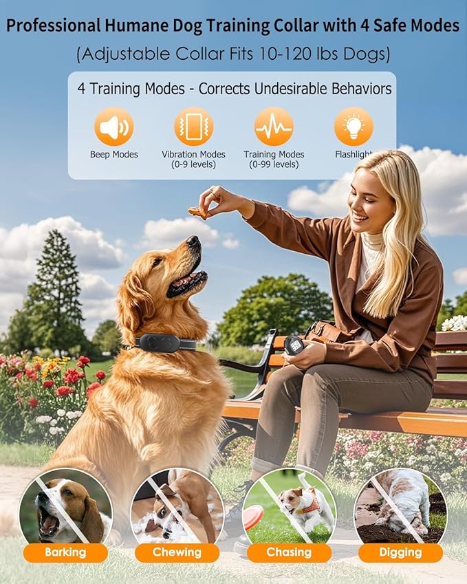 Dog Shock Collar with Remote Control for Dogs 10–120lbs, IPX7 Waterproof Dog Training Collar with Security Lock, 4 Safe Training Modes, Rechargeable Long Battery Life for Small Medium Large Dogs Grey