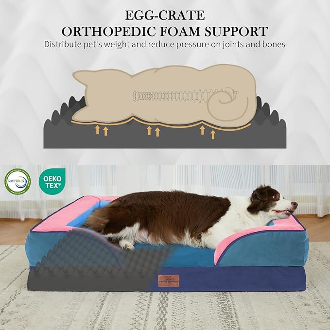 Comfort Expression Orthopedic Dog Beds for Large Sized Dog with Bolster | Waterproof Dog Couch Bed with Washable Cover & Non-Slip Bottom, Supportive Egg Crate Foam Large Pet Bed, 36x27 Inch