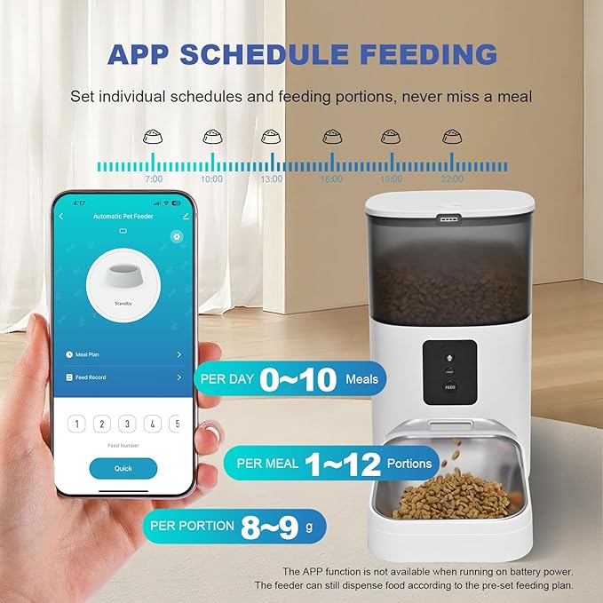 2.4G Automatic Cat Feeder, 4L WiFi Food Dispenser with 10s Voice Recorder, Pet Feeder up to 10 Meals per Day, Timed Cat Feeder with Dry Food Sealed Ring