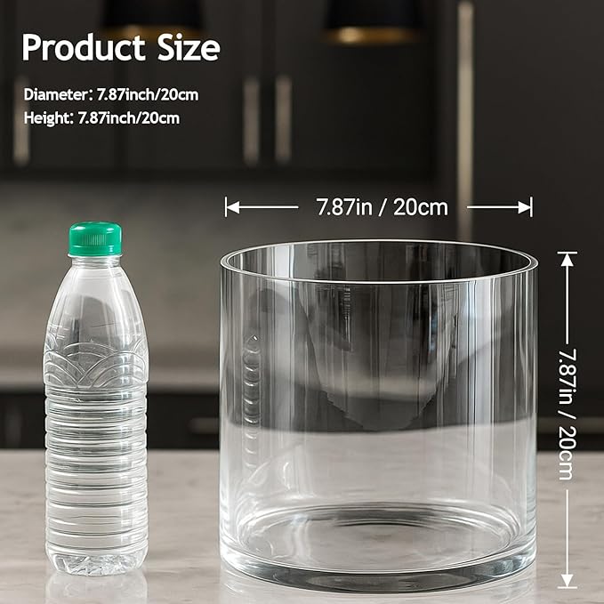 Maxdot 1.66 Gallon Cylindrical Glass Fish Tank Solid Base, 360° Full View Desktop Aquarium Starter, Easy to Maintain Small Microfauna for Betta Snails Shrimp Aquatic Planting and Small Plant Terrarium