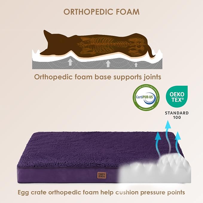 EHEYCIGA Orthopedic Dog Bed Large with Removable Washable Cover, 36x27 | Egg Crate Foam Support, Durable Oxford fabric, Non-Slip Bottom, Machine Washable, Soft Waterproof Plush Pet Bed Mat For Crate