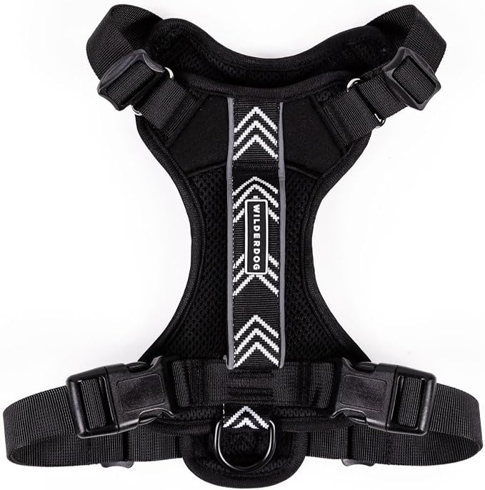 Wilderdog Lightweight Dog Harness with Reflective Straps - Medium - Black