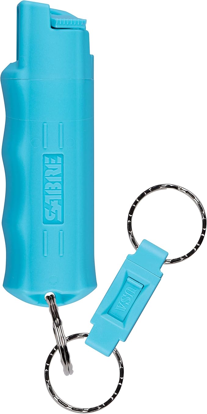 Sabre Pepper Spray - Quick Release Keychain for Easy Carry & Fast Access, Max Police Strength Self Defense OC Spray with UV Dye, 10 Sec. Spray Time, Finger Grip - Faster Aim, 0.54 fl oz,Secure Safety