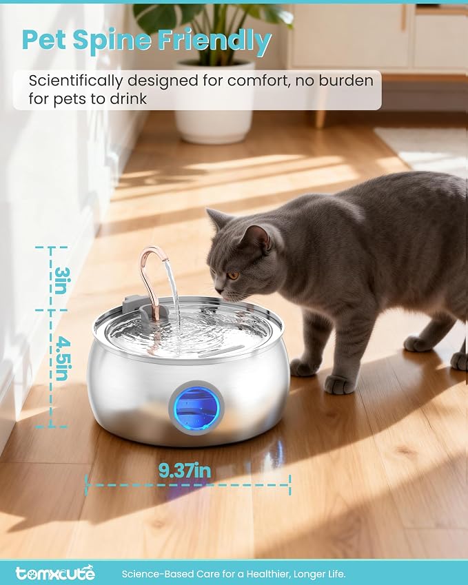 Tomxcute Stainless Steel Cat Water Fountain - 4.0L/135oz Copper Gooseneck - Ultra-Quiet Cat Fountains for Drinking - Dishwasher Safe - Indoor Pet Fountain for Cats, Terriers, Multiple Pets | Ultra Quiet Pump, Copper Gooseneck, Dishwasher Safe, Cat Foun...