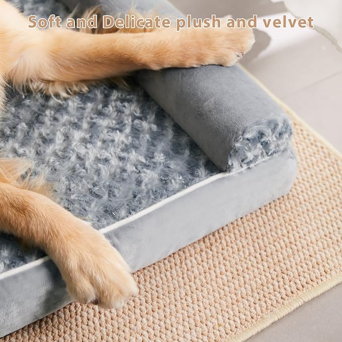 BFPETHOME Orthopedic Washable XXL Dog Bed for Senior Dog Cozy Sleep | Extra Large Waterproof Big Soft Pet Couch Bed for Dogs Relax with Removable Cover Supportive Egg Crate Foam Grey 48x35 Inch