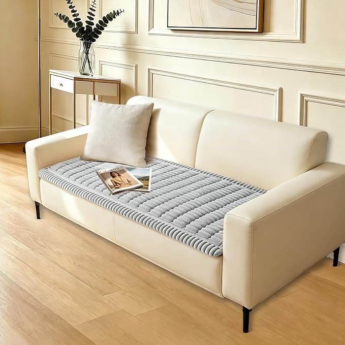 Couch Cover for Dogs Washable,Non Slip Fuzzy Durable Pet Friendly Cozy | Soft Slipcovers for 3 Cushion Sofa Cover,Plush Thick Protector Fits Mat Bed Leather & Fabric Couches (Light Grey,27.6"x59")