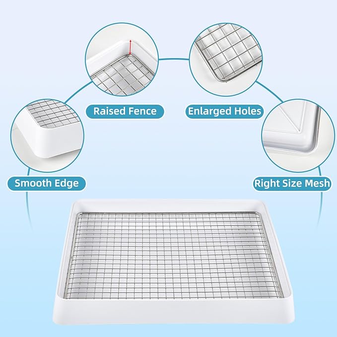 FHTONGE Bunny Litter Pan for Cage Corner with Steel Grid Holes, Rectangula Rabbit Litter Box Pet Toilet for Rat Chinchilla Hedgehog Hamster Ferret Guinea Pig, Small Animals Potty Trainer Tray