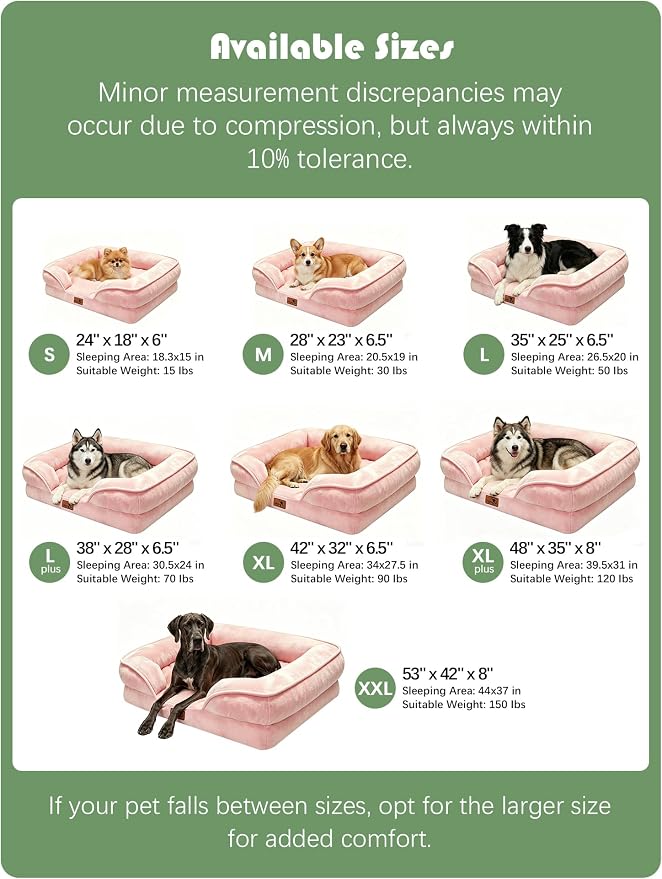 Spotted Play Orthopedic Dog Bed with Sides - Sofa Beds for Large Dogs, Supportive Foam Pet Couch Bed with Washable Removable Cover, Waterproof Lining and Non-Slip Bottom, Pink - L-Plus