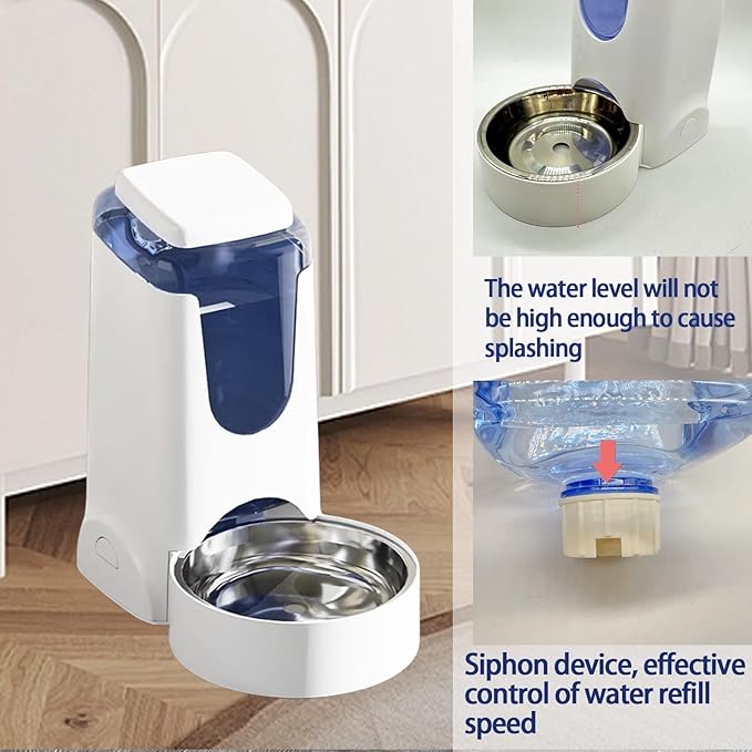 Distributeur automatique de nourriture et d'eau Hamiledyi Pets 2,8 L et 4 L avec gamelle en acier inoxydable pour chiens et chats de taille moyenne et grande (blanc)