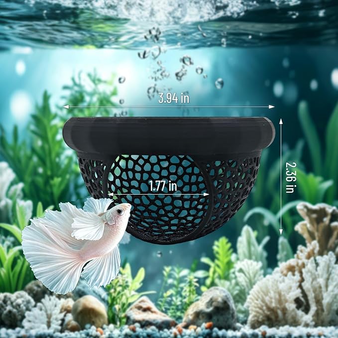 Floating Betta Hide Shrimp Cave, Multi Functional Betta Fish Hammock and Feeding Rings, Provide Safe Resting Places for Bettas, Shrimp and Small Fish, PLA Material (Black)