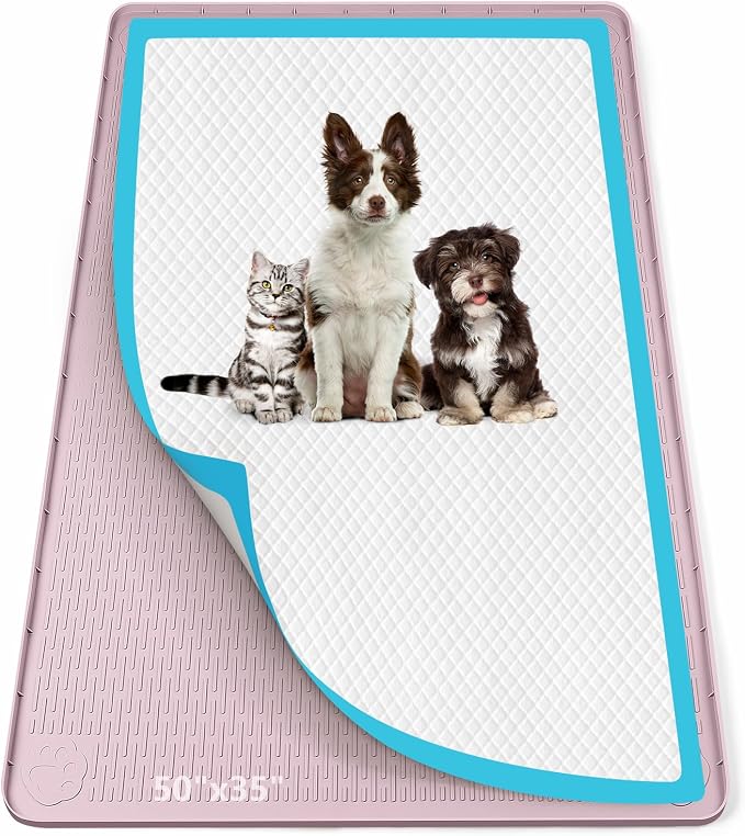 Pee Pad Holder for Dogs 50''x35'' Silicone Puppy Pee Pad Tray, Pink | Extra Large Dog Potty Tray Leak-Proof, High Edge, No Spill Training Pads for Floor Protection, No Pee Pads