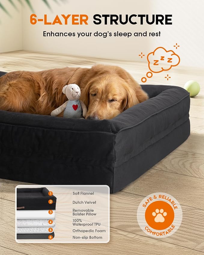 Upvilla Orthopedic Dog Bed, Four-Sided Small Dog Sofa, Washable Cover Black | Removable Waterproof Dog Bed Cover, Egg-Crate Orthopedic Foam, Built-In Carry Handle, Indoor Small Pet Beds, Cat Beds