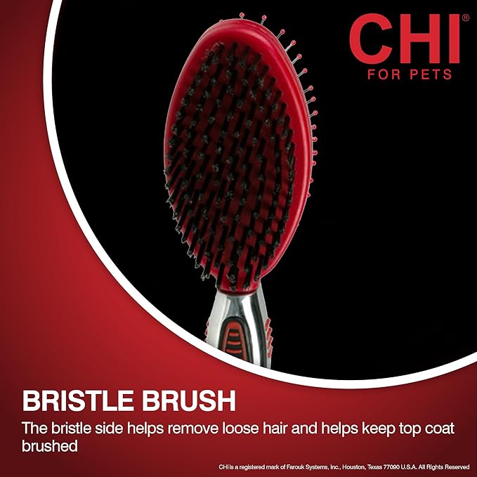 CHI for Dogs Double Sided Pin and Bristle Grooming Brush, 2 in 1 Dog Grooming Brush for Detangling and Smoothing Coats, Removes Loose Hair and Light Tangles, Ergonomic Handle | Detangling and smoothing formula, removes loose hair and light tangles, erg...