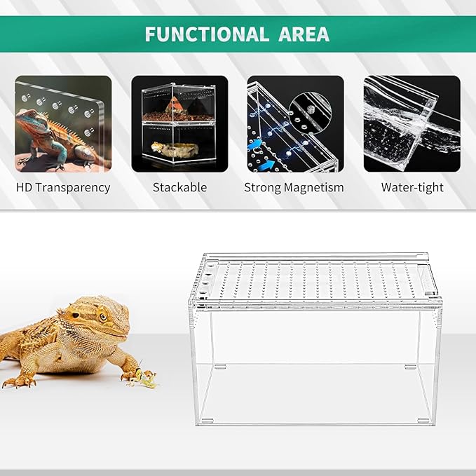 Reptile Terrarium kit,12"*7"*6" Reptile Breeding Box, Magnetic Acrylic Enclosure，for Tarantula，Hermit Crab，Jumping Spider，Iguana，Leopard Gecko，Bearded Dragon, Insect,Scorpions.(30*18*15 cm）