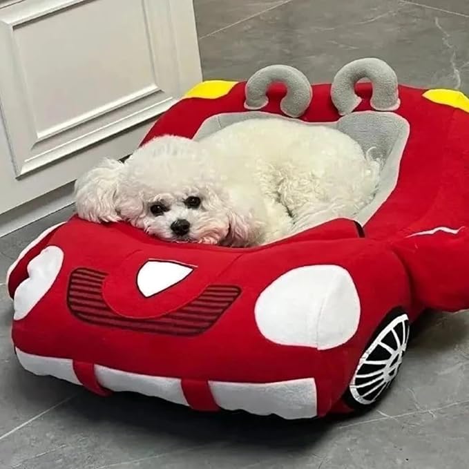 Fun Car Shaped Pet Bed Dog Beds Removable Pillow Washable Pet Bed Cat Beds Fulffy Anti-Slip Pet Sleeping Mat Accessories Indoor and Outdoor Large,Medium,Small Dogs Breeds (Red 2)