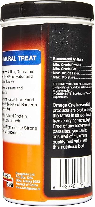Omega One Freeze Dried Blood Worms 0.96oz 2-Pack