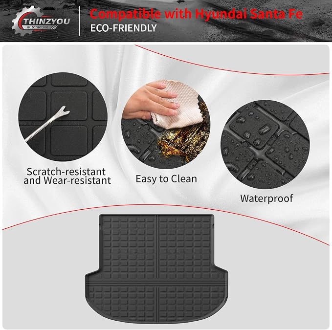 Cargo Liner Compatible with 2021-2023 Hyundai Santa Fe 5 Seats Trunk Liner Cargo Mat TPE All Weather Back Seat Cover Protector 2022 Santa Fe Accessories (Trunk Mat+Backrest Mats)