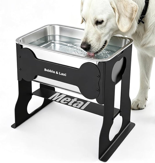 Bobbie & Laxi 14" Elevated Dog Water Bowl, 2.4 Gal Stainless Steel Bowl | Raised Dog Bowl for Large Breed, Metal Dog Feeding Station for Relief Joint Pressure, Easy Clean for Indoor & Outdoor Use