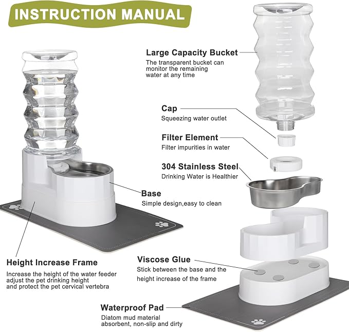Distributeur d'eau automatique pour animaux RIZZARI, distributeur d'eau en acier inoxydable par gravité, 100 % sans BPA, grand abreuvoir pour chats et chiens de petite et moyenne taille (8L, blanc vif)