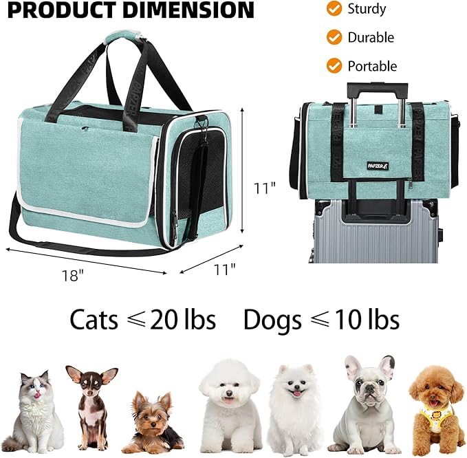 Cat Carrier for Travel, Soft-Sided, Top Loading, Privacy Curtain, to 20 lbs | Medium Pet Carry Bag Anxious Cat, Vet Visits Car Transport, Luggage Sleeve Suitcase Attachable Small Puppy Crate Kennel Teal