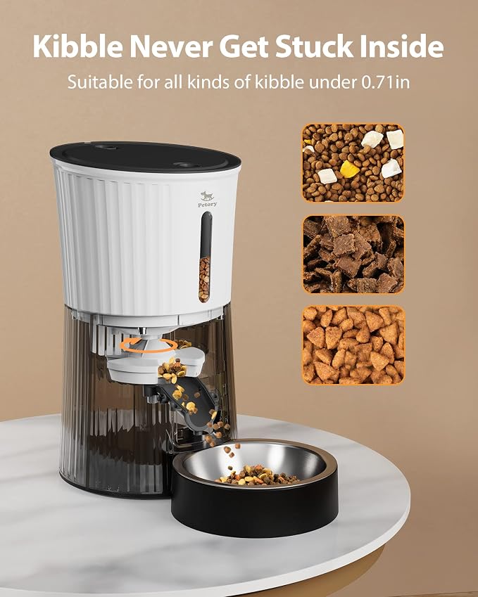 Automatic Cat Feeder - Rechargeable Food Dispenser for Cats and Dogs | Battery Powered, 4L, Programmable Portion Control, Up to 6 Meals Daily, 10-Second Voice Recorder, Timed Cat Feeder
