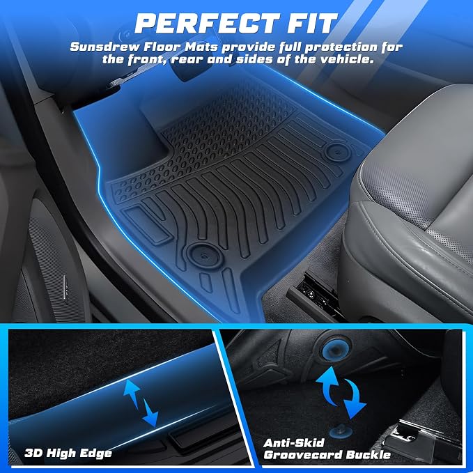 Sunsdrew All-Weather Floor Mats for 2018-2023 Chevrolet Chevy Traverse 8 Seats,Waterproof TPE Floor Liners Car Mats for Traverse Accessories Odorless Black