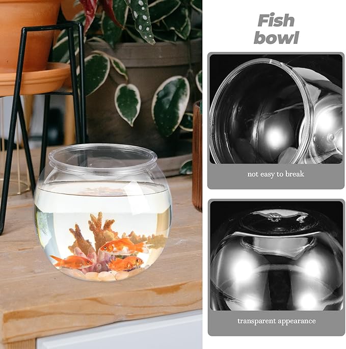 POPETPOP Unbreakable Transparent Fish Tank Globe 5.90X5.11X4.72 Inch Desktop Aquarium for Home Office Decor Unique Round Fish Bowl Flowerpot Alternative