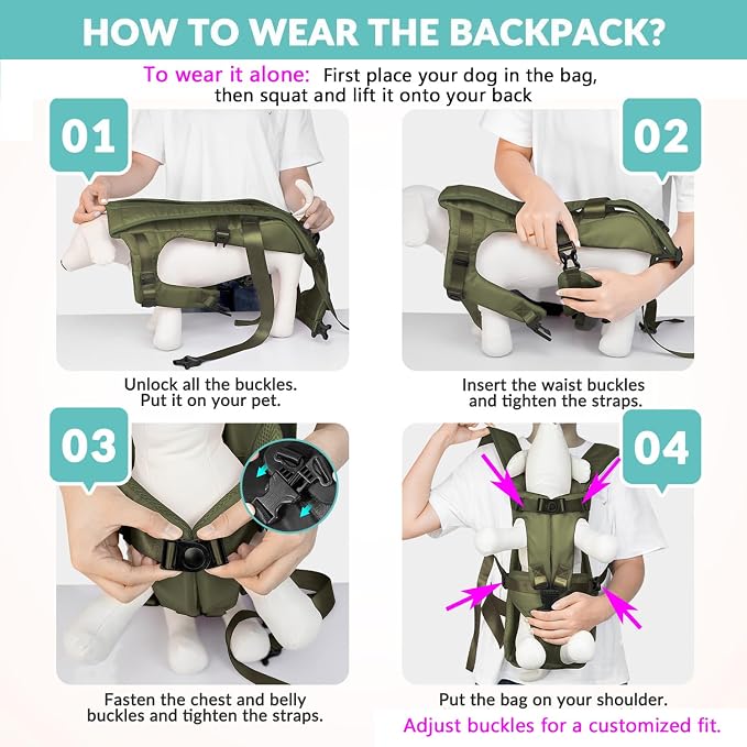 Lukovee Dog Backpack Carrier, Adjustable Front Carrier for Small Breeds | Legs Out Easy-fit, Hands Free, Lightweight, Dog Chest Pack for Hiking Travel Cycling Outdoor (GR,M)