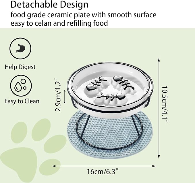 Ceramic Elevated Slow Feeder Cat Bowl, Anti Vomit, Removable Dish, Black | Removable Ceramic Bowl Slow Feeder Anti Vomit Whisker-Friendly Wet & Dry Food