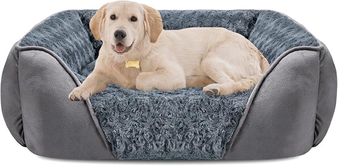 Large Dog Bed for Large Medium Small Dogs, Rectangle Washable Orthopedic Dog Bed, Soft Calming Sleeping Puppy Bed Durable Pet Cuddler with Anti-Slip Bottom L(30"x24"x9")