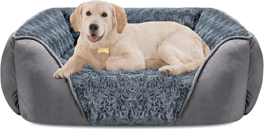 Large Dog Bed for Large Medium Small Dogs, Rectangle Washable Orthopedic Dog Bed, Soft Calming Sleeping Puppy Bed Durable Pet Cuddler with Anti-Slip Bottom L(30"x24"x9")