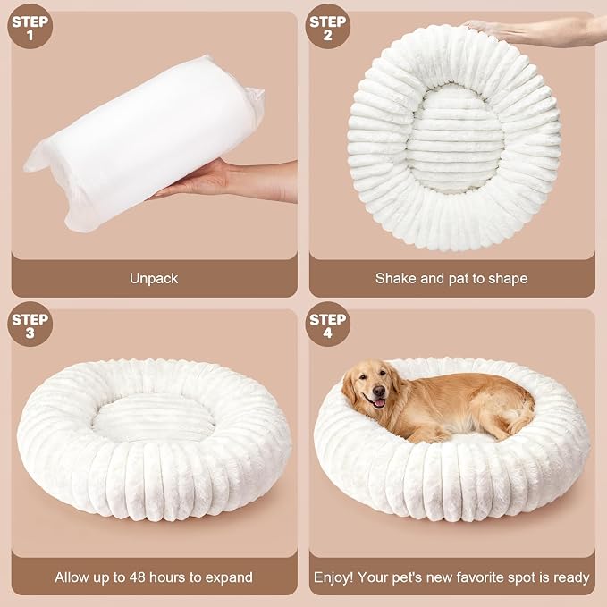 Donut Dog Bed for Large Dogs - Pet Bed with Removable Cover, Self-Heating Winter Pet Beds for Medium & Big Dogs, Egg Tart Design (L) Dog beds Medium Sized Dog self Warming