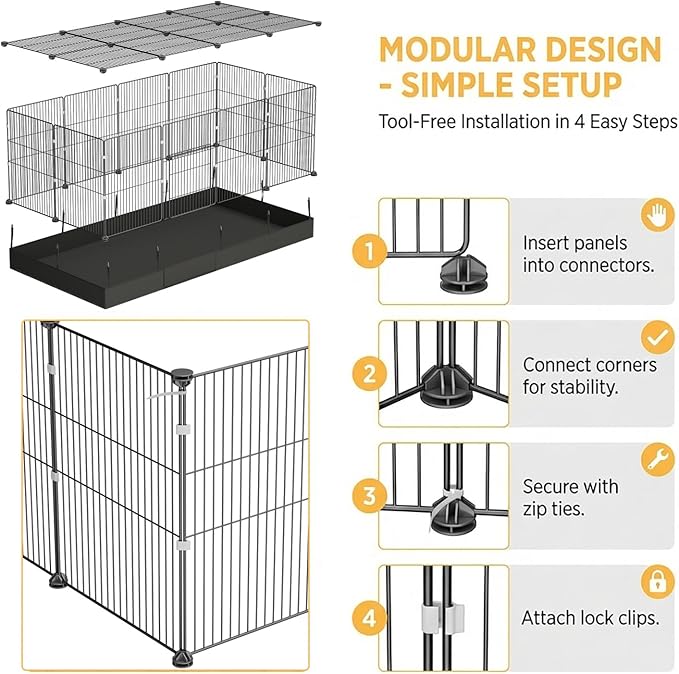 Guinea Pig Cages DIY Small Animal Playpen with Waterproof Liner, Expandable Cage for Guinea Pigs, Metal Wire Yard Fence Rabbit Cage (20 Panels - 56" L x 28" W x 18" H)