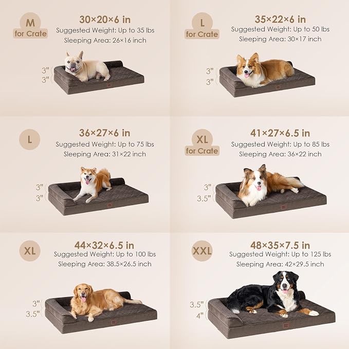 EHEYCIGA Memory Foam Dog Bed Large Size Dogs, Orthopedic Dog Bed Large with Washable Removable Cover, Waterproof Pet Sofa Couch with Nonskid Bottom, 36x27x6, Brown | Washable Removable Cover, Waterproof Flat Pet Sofa Couch with Nonskid Bottom, 36x27x6
