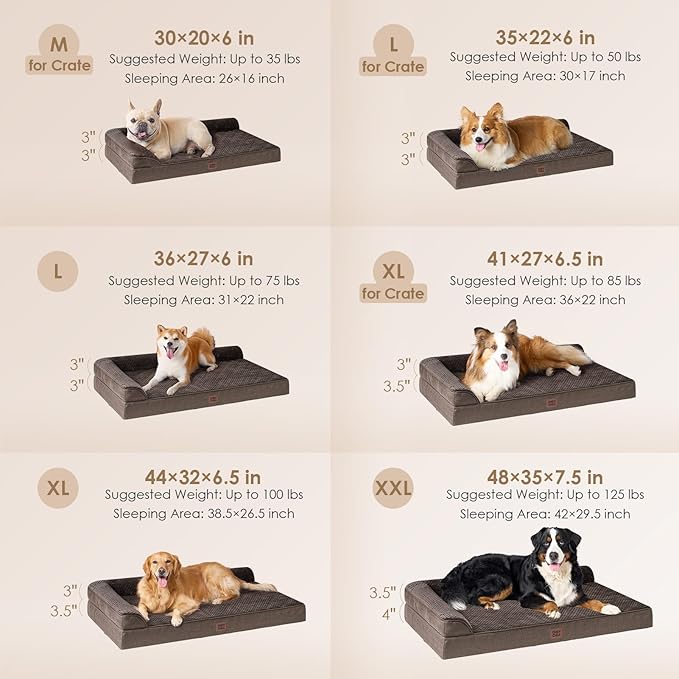 EHEYCIGA Large Dog Bed Memory Foam for Crate, Orthopedic Dog Bed Large Size Dogs with Washable Removable Cover, Waterproof Pet Sofa Couch with Nonskid Bottom, 35x22x6, Brown | Small Dog Sofa with Washable Removable Cover, Waterproof Pet Couch for Crate...