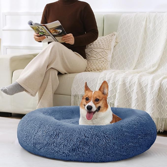 JOLLYVOGUE Dog & Cat Bed, Calming Anti-Anxiety Pet Bed for Small Dogs, Fluffy Donut Cushion for Small and Medium Pets (23")