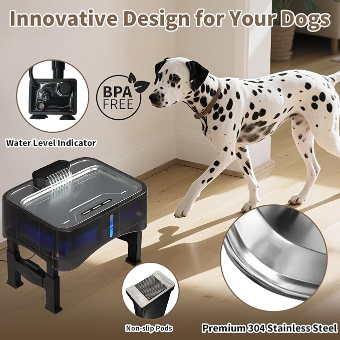 8.5L/2.25Gal Elevated Dog Water Fountain, Xetino 4 Height Adjustable Raised Dog Water Bowl Dispenser for Large Dogs with Stainless Steel Tray, Pet Water Fountain with Ultra Quiet Pump and Filter