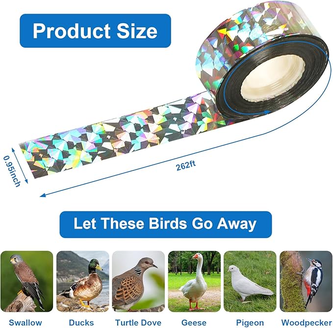 DECYOOL 3 Rolls 787 FT Bird Scare Tape Ribbon Hanging Reflective Bird Tape Ribbon for Avoid Birds Animal from House Garden Patio Lawn Orchard (Laser Floral)