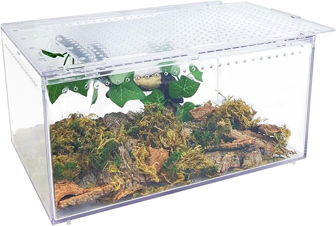 Reptile Terrarium Enclosure 12"x 8"x 6" Acrylic Tarantula Breeding Box Magnetic Hermit Crab Habitat Tank Transparent Jumping Spider Cage for Insect Snail Amphibians Sling Isopods