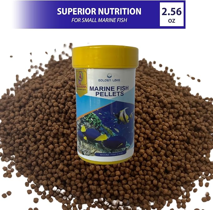 Marine Fish Food (2.56 Oz), Marine Fish Pellets for Small Fish, Balanced Diet, Support Health, Saltwater Fish Food, Small Pellets Marine Fish Food