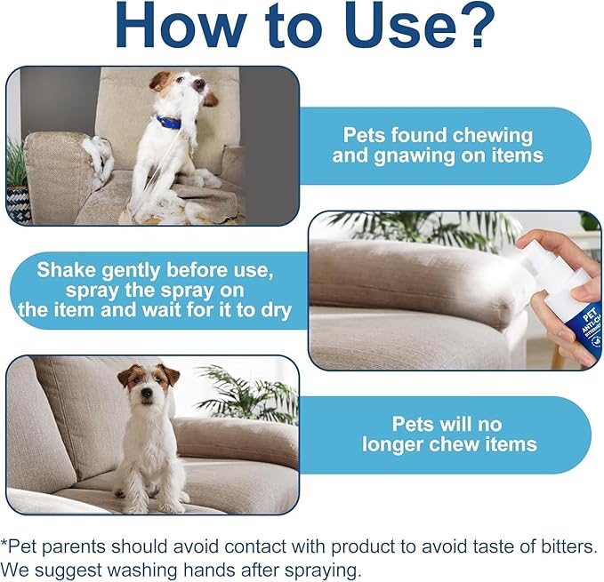 No Chew Spray for Dogs 120ML Bitter Apple, Effective Anti Chew Spray for Dogs, Protects Furniture, Belongings & Prevents Wound Irritation, Indoor & Outdoor Use, No Alcohol & Trace