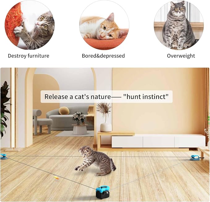 AsFrost Upgraded Interactive Cat Toy for Indoor Cats Chase/Run/Hunt-SkyBlue | Self Play/Remote Control Funny Cat Toy, Gifts for Cat Lovers, Kitty's Weight Loss and Health